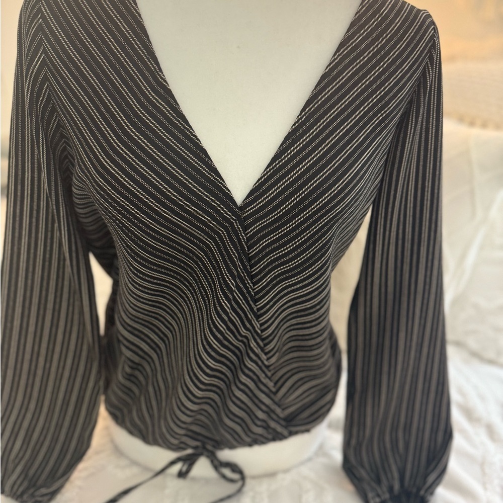 Veronica M Black and White Striped Blouse